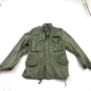 Military M-65 1970s Man's Field Coat, with Hood Green Sateen Small Short M65